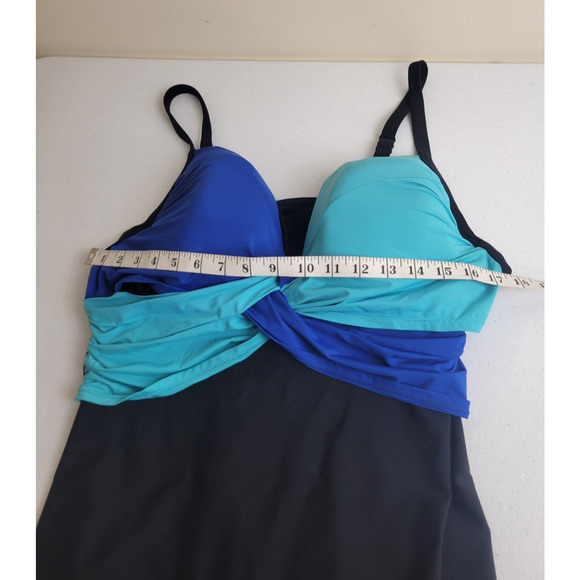 Lane Bryant Black Blue Convertible Ruched Swimwear Tankini Top Underwire Sz 42C - Picture 3 of 12